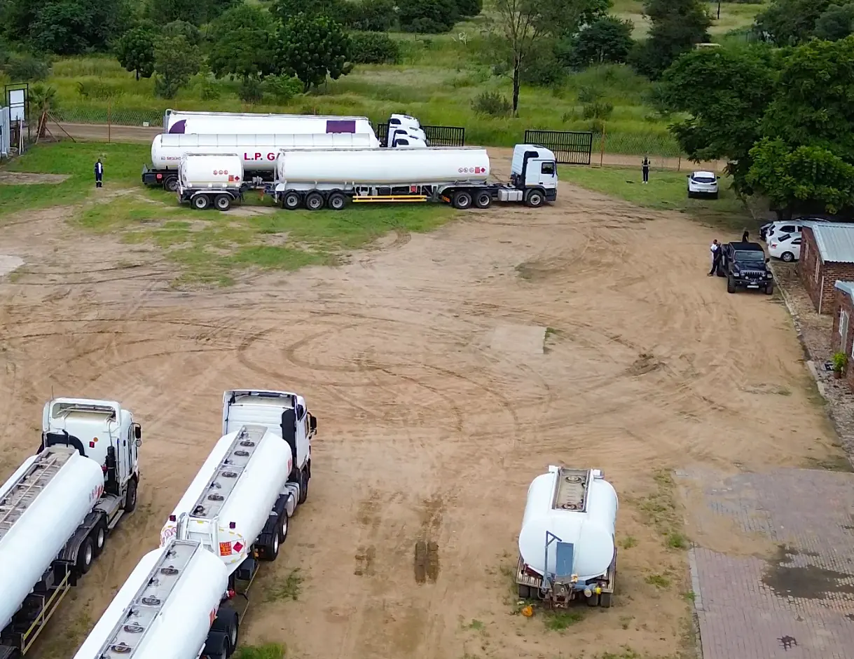 Aerial view of the Dinotic depot yard with tankers